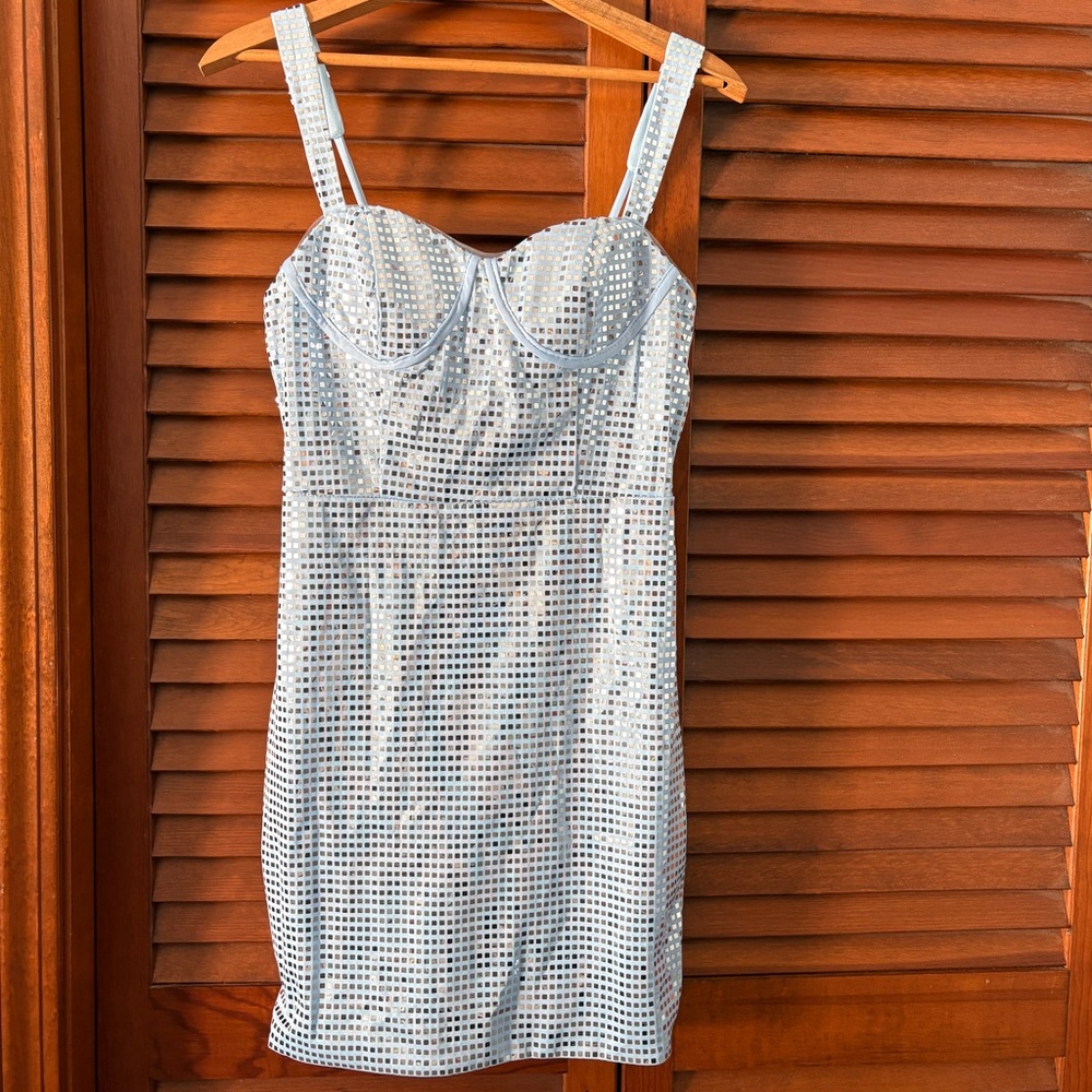Light Blue Silver Studded Mini Hoco Dress (small)